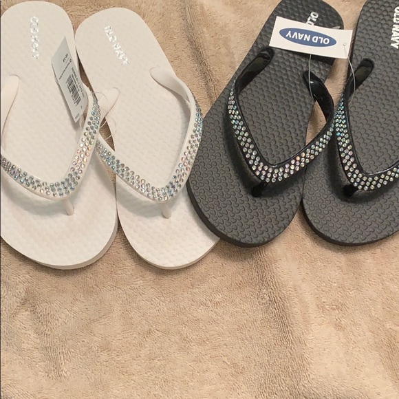 navy bling flip flops